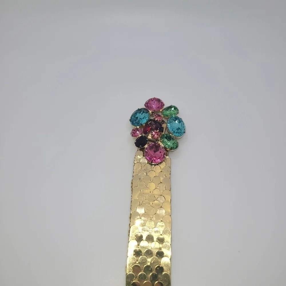 Gold Tone Metallic Rhinestone Belt Y2K Bling Embellished